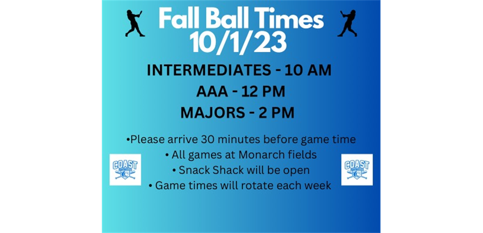 Fall Ball Games for Sunday October 1